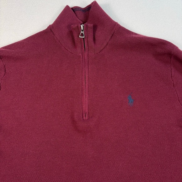 Polo Ralph Lauren 1/4 Zip Men's S Burgundy Pima Cotton Pony Knit Sweater - Picture 4 of 16
